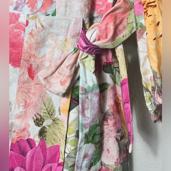 EUC Vince Camuto Linen Aline Dress Floral Print Dress in Ivory and Pastels, Sz 6 - Picture 10 of 16